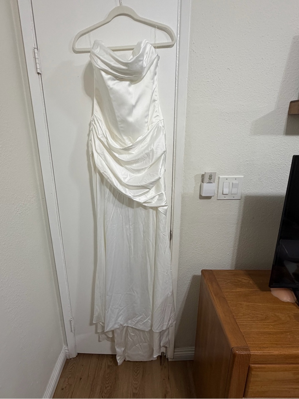 SOLD: Babyboo White Strapless Wedding Gown with Asymmetric Draped Skirt - Picture 7 of 8